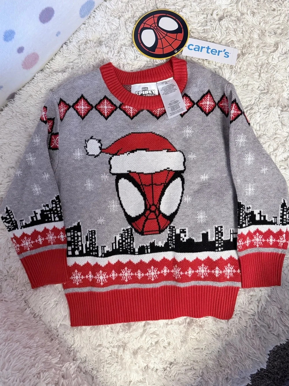Carter's Red & Gray Spider-Man Holiday Knit Sweater